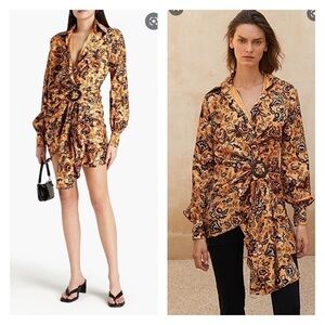 NEW DODO BAR OR Lori Mini Dress Long Sleeve Twist Front Gold Paisley Print IT 42